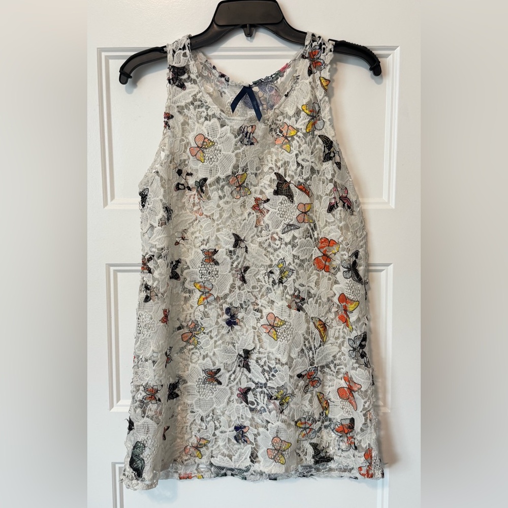 Noble Butterfly Lace Crochet Tank Top M/L Sheer Floral Boho Blouse